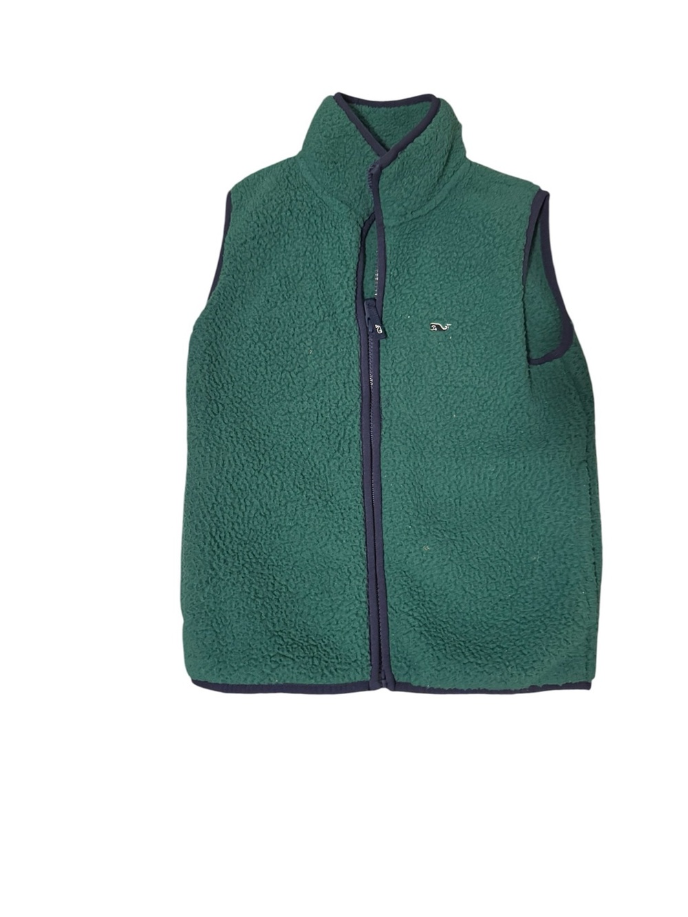 Vineyard Vines Boys Green Sherpa Zip Vest with Navy Trim